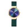 BERING Women's Quartz Watch, Green and Gold, Stainless Steel, Mesh Strap, Japan Exclusive, 19031-828, Officially Imported, 3-Year Warranty, Scratch-Re