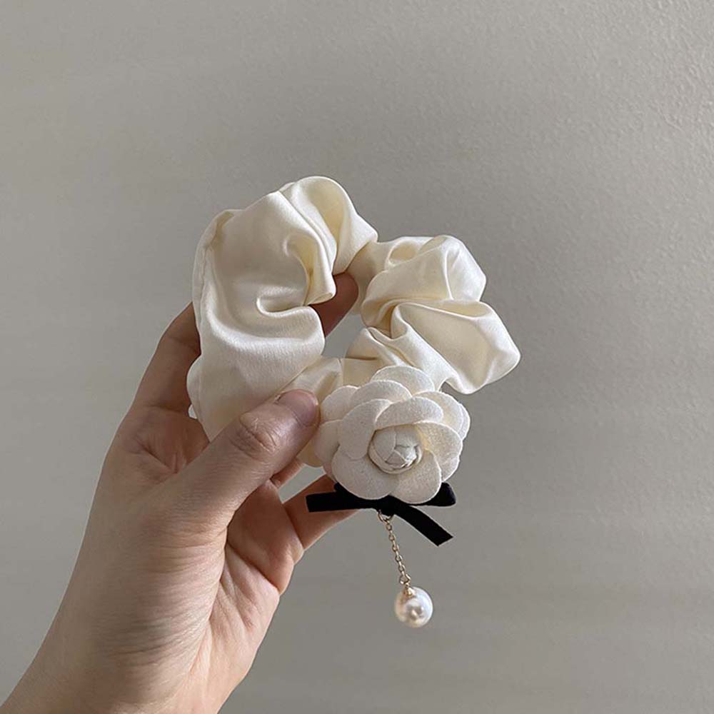 Temperament Women Girls Headwear Pearl Camellia Scrunchies Elastic Hair Rope Hair Circle Hair Bands
