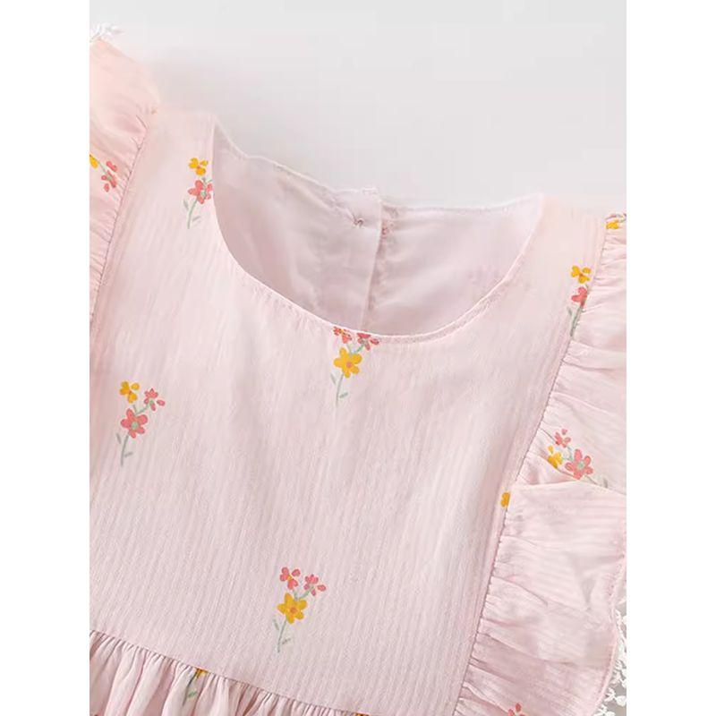 Girls' Dress Summer Wear 2024 New Style Kidsren's Small Floral Fashionable Little Girl's Dress Summer Baby Vest Dress
