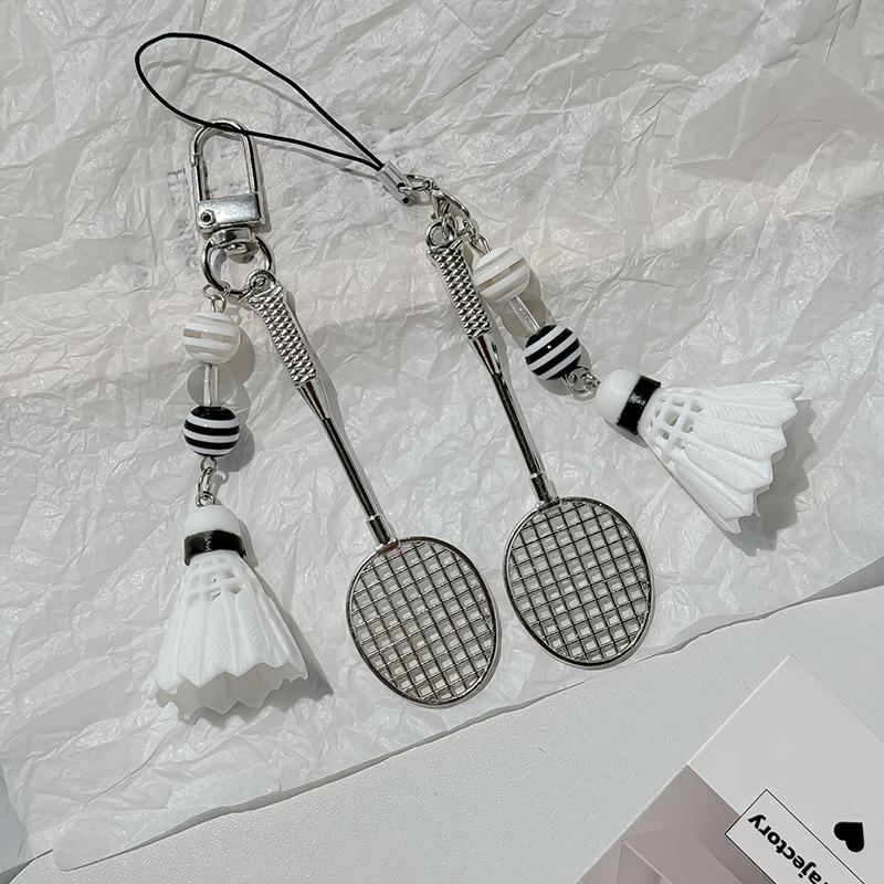 Cute Novelty Mini Badminton Racket Keychain Pendant Creative Car Key Ring Exquisite Backpack Decoration Accessories Gifts