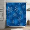 Blue Snowflake Shower Curtain White Floral Print Bathroom Decor Waterproof Fabric Perfect for Christmas and Holiday Celebrations