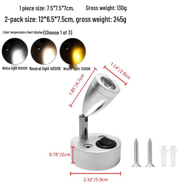

12V-24V LED Reading Light for RV, Boat, or Yacht - 3W Low Voltage Bedside Spotlight Silver Reading Light B