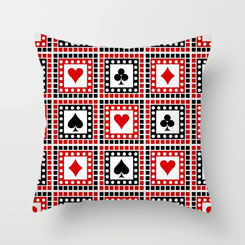 Juste de coussin carrée avec motif de poker, décoration de luxe pour la maison, accessoires magiques, cœur noir, bureau, canapé, voiture