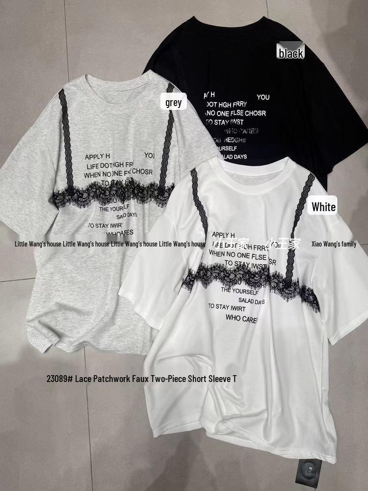 

Xiao Wang s Korean Style Plus Size Casual Lace T-Shirt One size