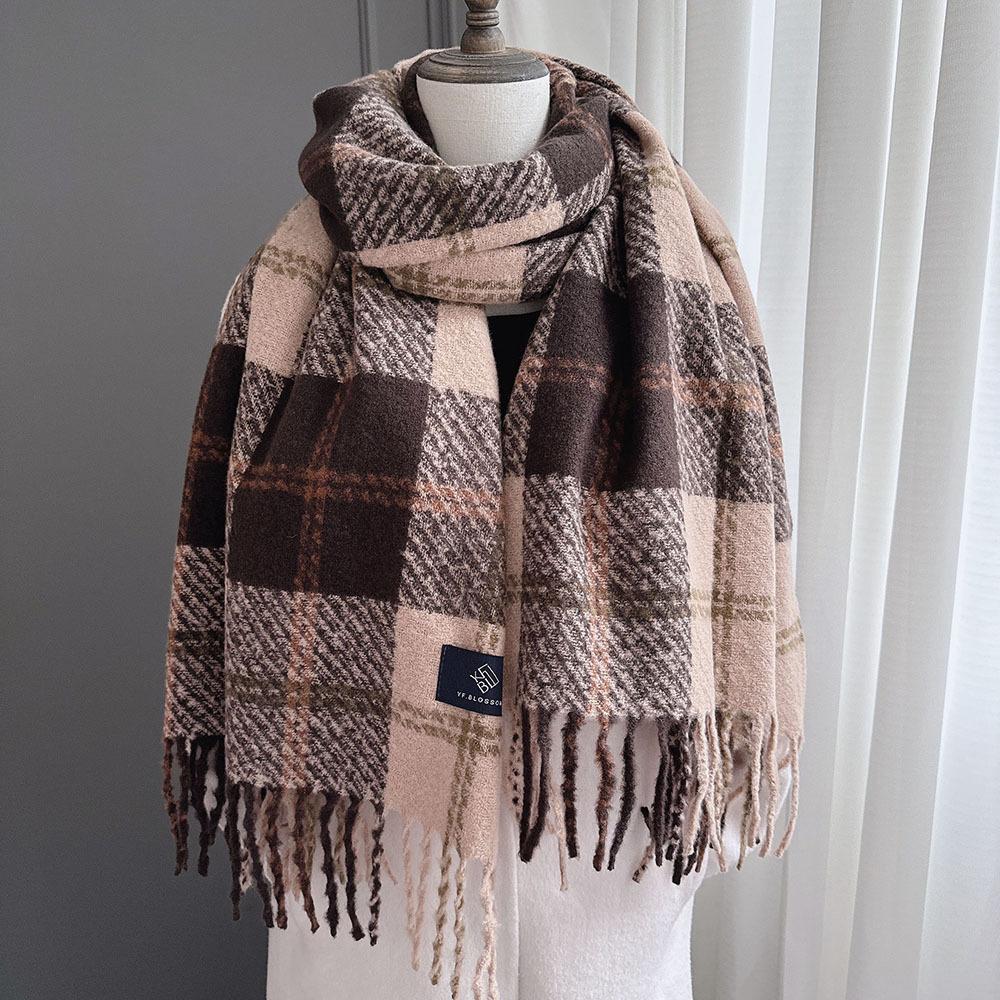 Farbiges Karomuster Quadrat Quaste Imitation Kaschmir Schal Damen Winter Warm Mode Außen Schal Schal
