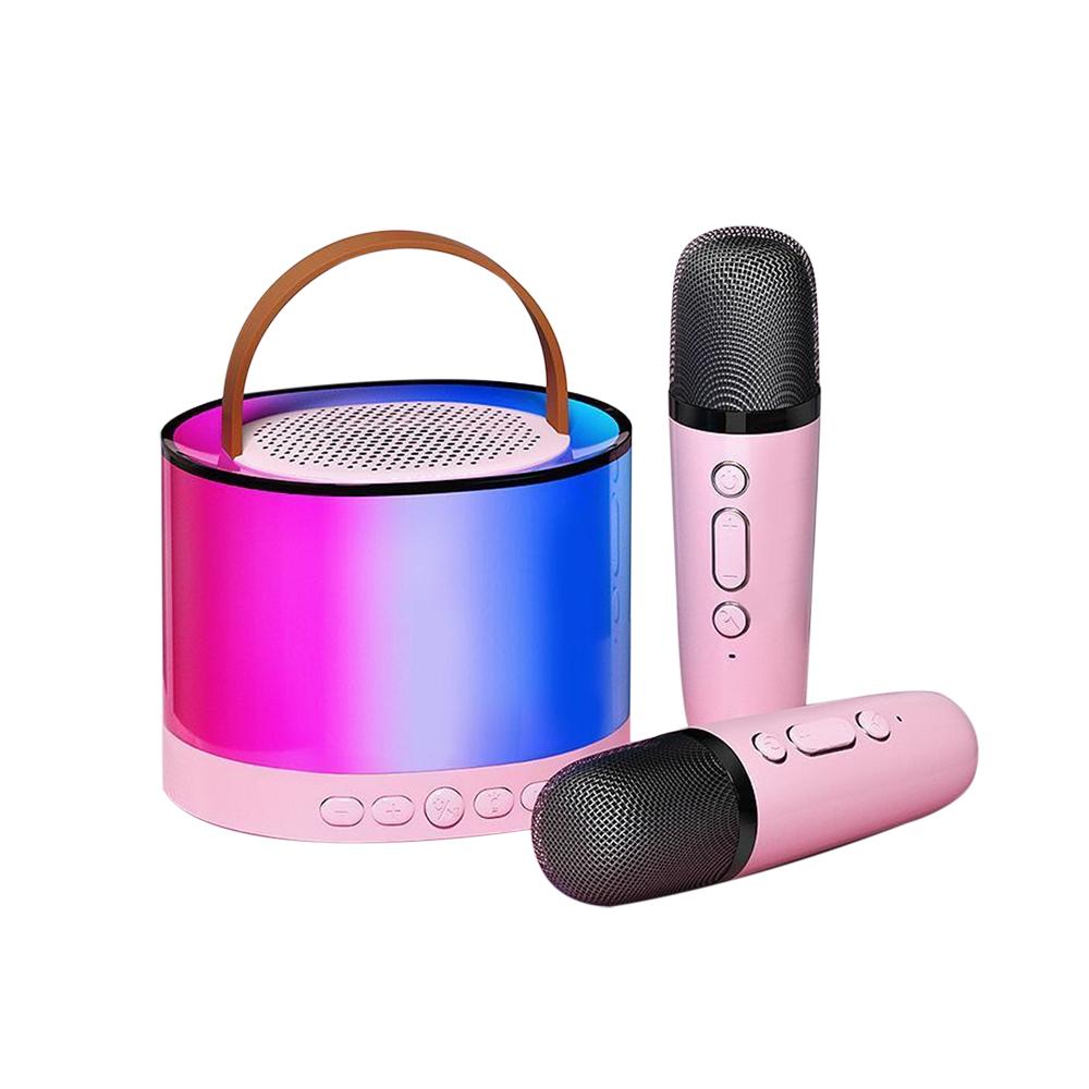 

K52 Smart Karaoke Speaker Night Light для детей Портативный Bluetooth-динамик с 2 беспроводными микрофонами для рождественских подарков розовый