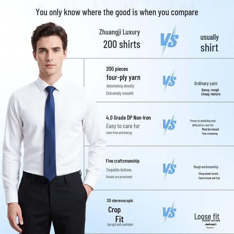 Zhuangji Men's Premium 200-Thread Count DP Wrinkle-Free Cotton Shirt