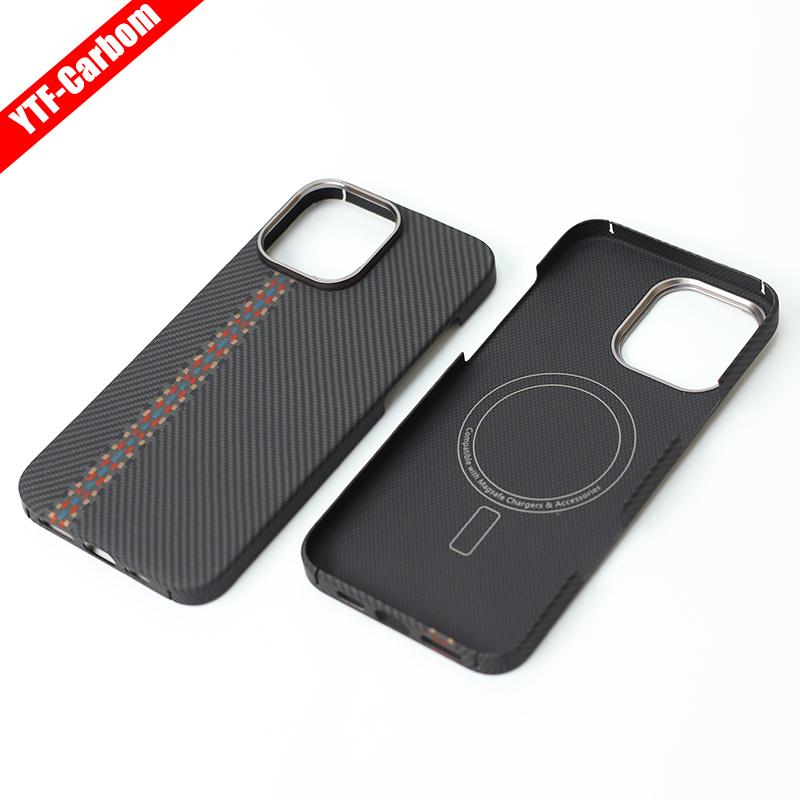 YTF-Carbon for iPhone16Promax Carbon Fiber Mobile Phone Case Aramid Fiber Magnetic 16Pro Protective Case Business 16plus