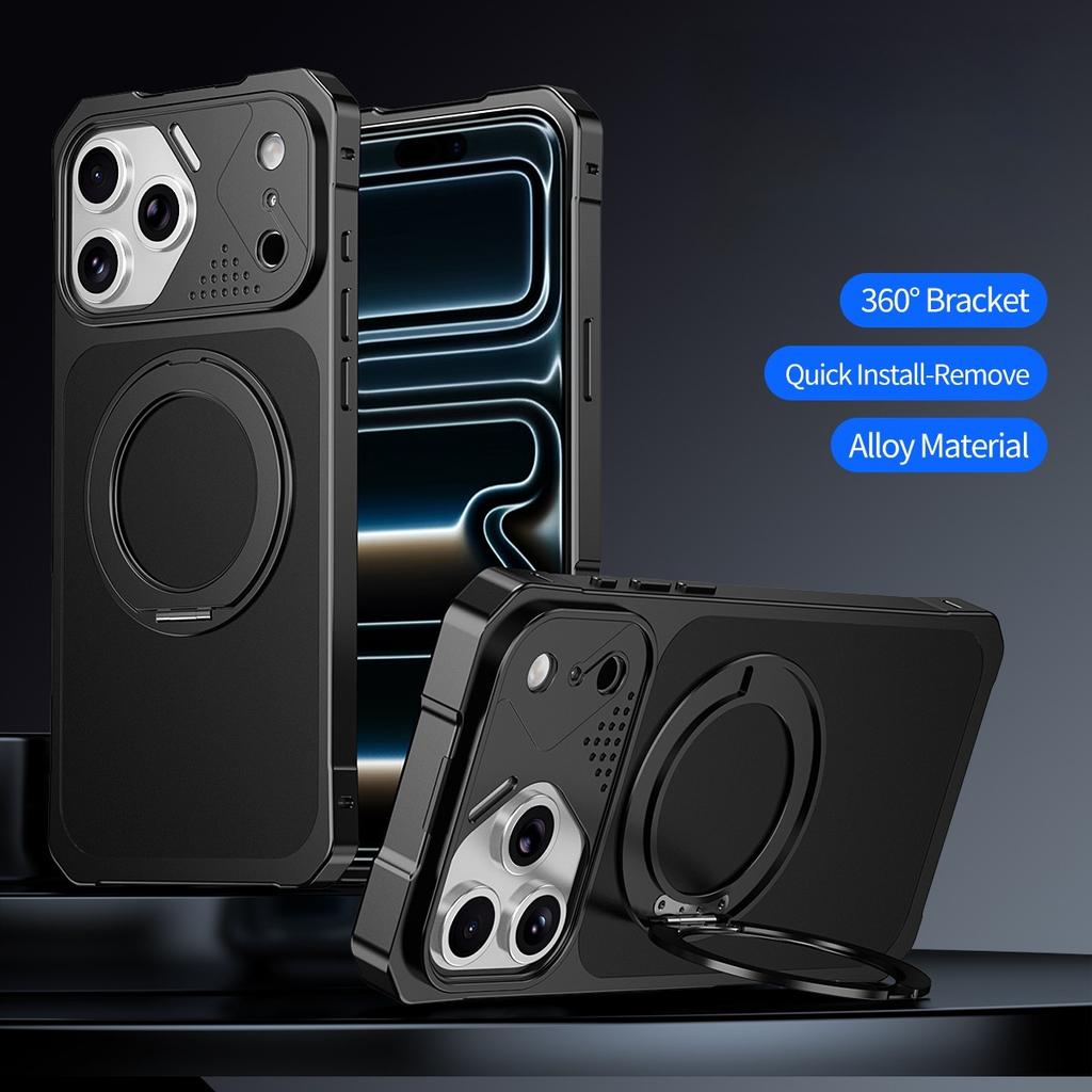 360° drehbarer magnetischer Ständer Aluminiumlegierung Mecha-Hülle für iPhone 18 Pro Max 17 16 15 für Magsafe Metall-Objektiv Schiebeabdeckung