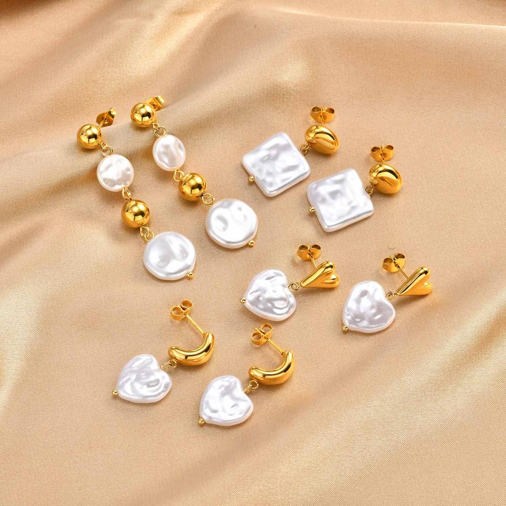 Elegant Heart Shape Imitation Pearl Water Drop Earrings,Stainless Steel Gold Plated Stud Earrings for Women,Charm Jewelry Gift