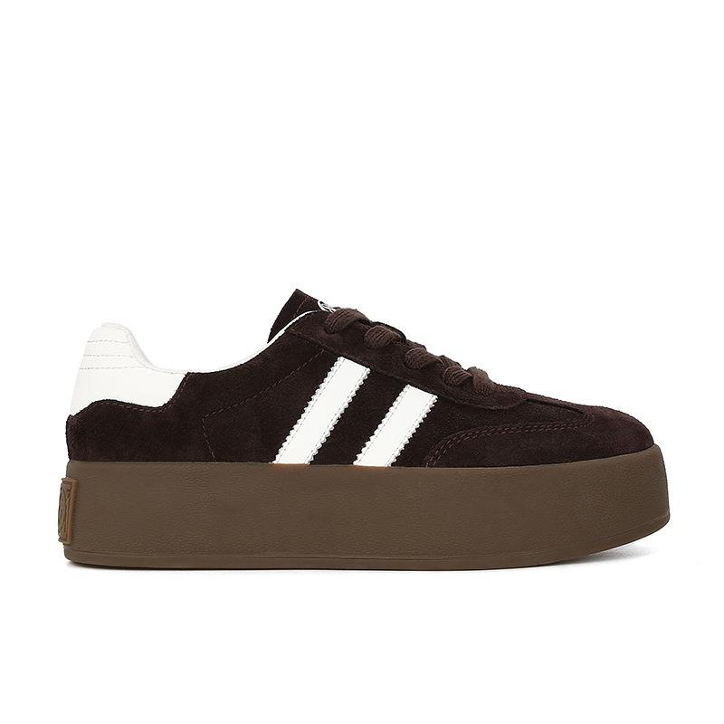 [] Maillard style~ retro leather color matching platform casual sports women's board shoes