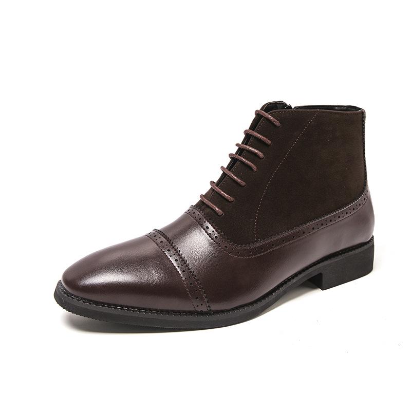 Men s Large Suede Brogue High-Top Leather Chelsea Boots 41