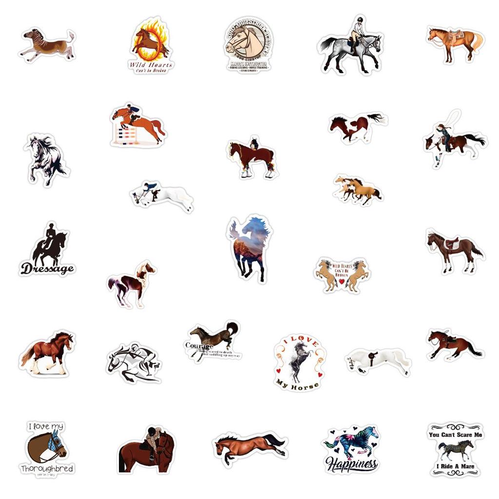 100-Piece Equestrian Graffiti Cartoon Horse Waterproof Stickers for Notebooks, Scooters, and Suitcases