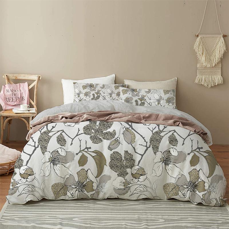 Floral Duvet Cover Microfiber 2/3Pcs Queen Daisy Bedding Set Leaves Plant Print Soft Breathable Quilt Cover With Zipper Closure