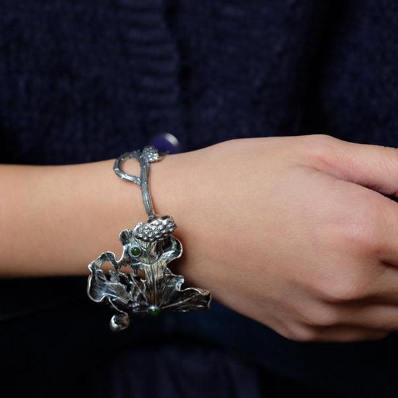 Ancient Gold Craftsmanship Lotus Vinesbracelet For Women Hollow Out Exquisite Personality Ethnic Style Charm  Jewelry