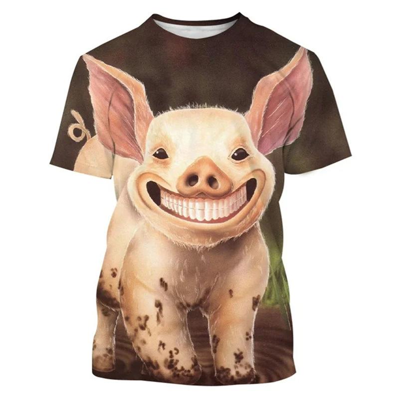 Camiseta gráfica de cerdo lindo impresa en 3D de tendencia para hombre Ropa Camiseta divertida Verano Casual Cuello redondo Manga corta Moda Tops de gimnasio