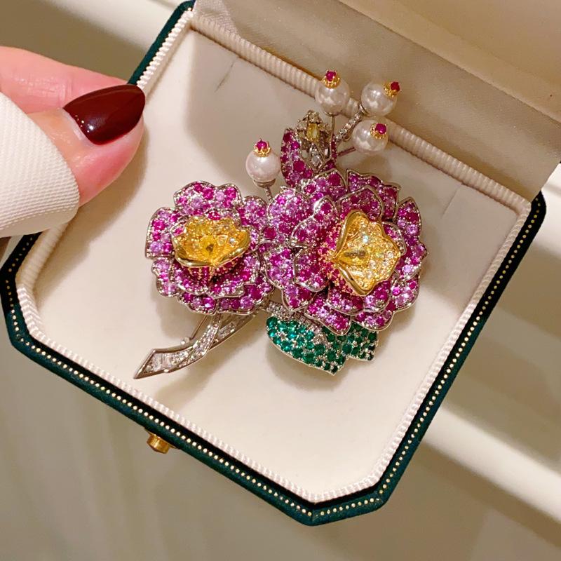 ZHENXUN Extra-large French Court Three-dimensional Rose Flower Brooch Elegance Heavy Industry Zirconium Coat Pin Gift