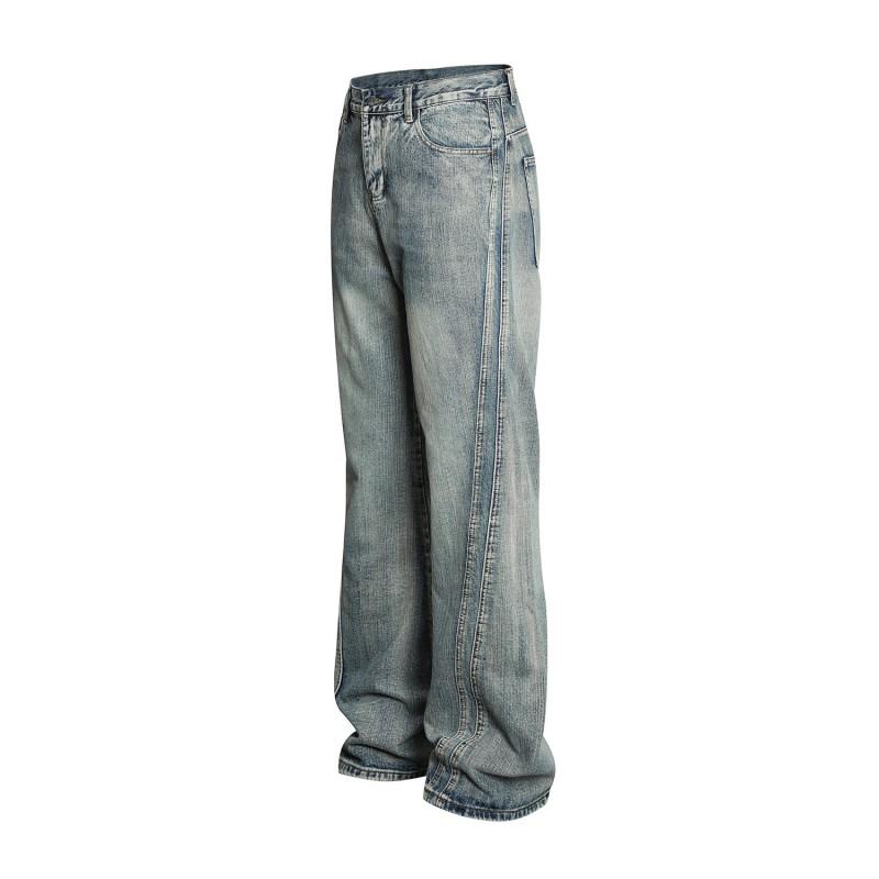 American Vintage Vibe Patchwork Flare Jeans Loose Fit Casual Denim Pants Men Women