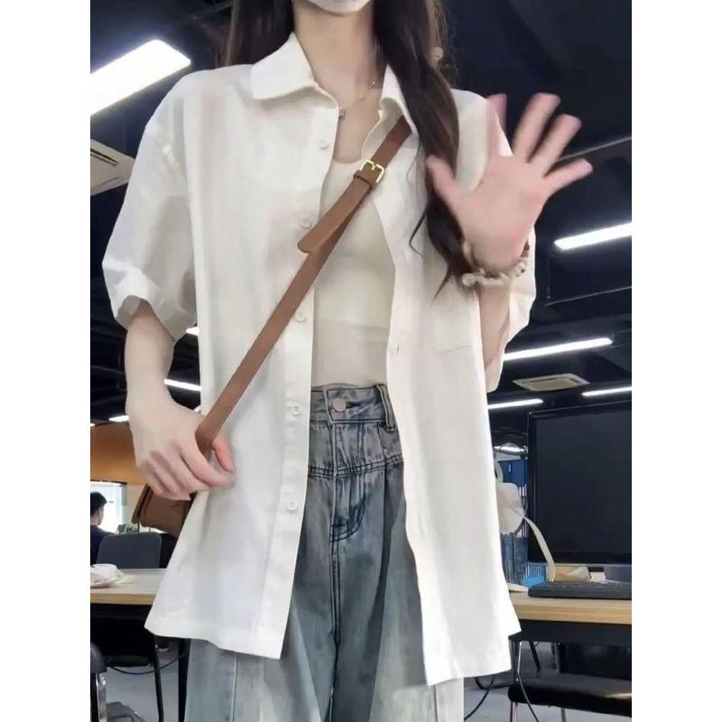 Pure Cotton Bandage Dress Rose Pink Shirt for Women Inner Wear Base Loose All-Matching Slimming Long Sleeve Shirt Coat Trendy