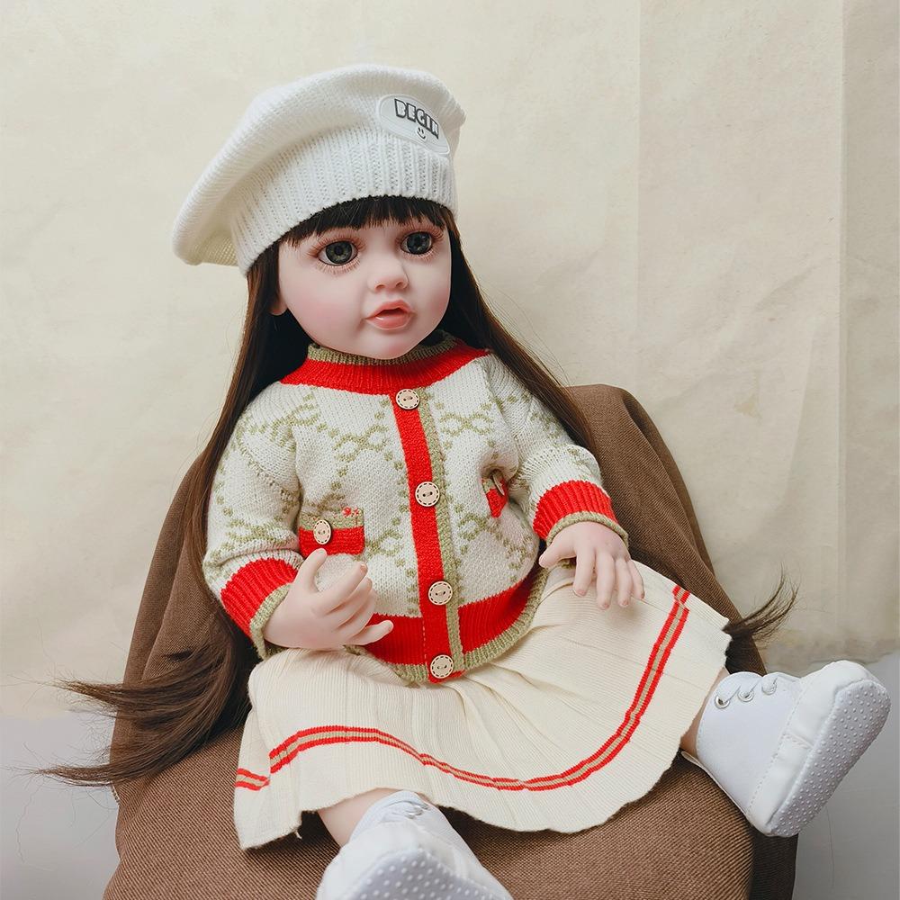 

22 55 см реалистичная кукла-реборн Бетти с полным виниловым телом, кукла-реборн, может принимать ванну, милая кукла-девочка с наклеенными золотисто-коричневыми прямыми волосами, детская игрушка brown hair