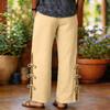 Women's Cotton And Linen Loose-fitting Color Casual Pants With Elastic Waistband, Side Slits  Design.