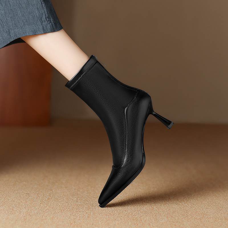 Krazing Pot Microfiber Autumn Winter Shoes Stiletto Thin High Heels Big Size 40 Modern Boots Pointed Toe Keep Warm Zip Ankle Boots