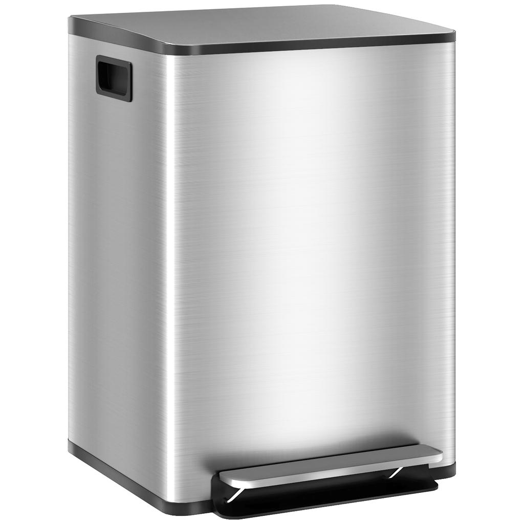 40L Dual Compartment Stainless Steel Bin, with Deodoriser Holders - Silver Tone