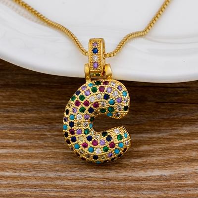 Nidin Fashion Luxury 26 Letters Copper Zircon Pendant Necklace for Women Rainbow Initials Name Necklace Wedding Party Jewelry