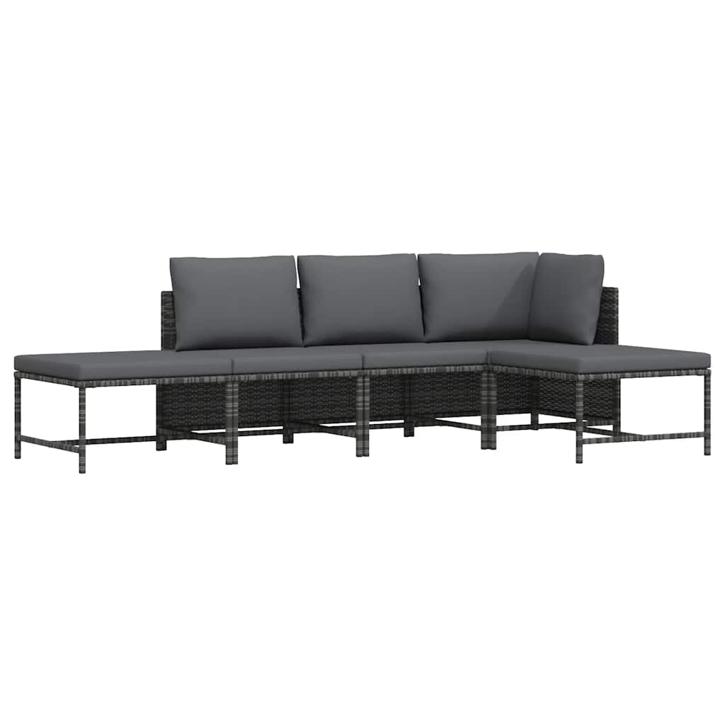 vidaXL 5-tlg. Garten-Sofagarnitur mit Auflagen Grau Poly Rattan