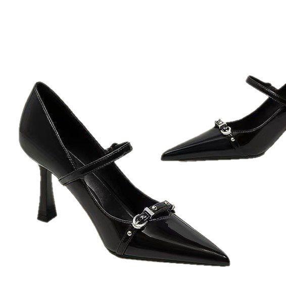 Versatile and not tired, small size high heels, black fashion 2025 foot year, new metal women's high heels temperament