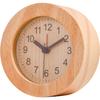 Table Clock Alarm Clock Analog Wide Natural Wood Silent Alarm with Light Round Wood 36699 10.2cm