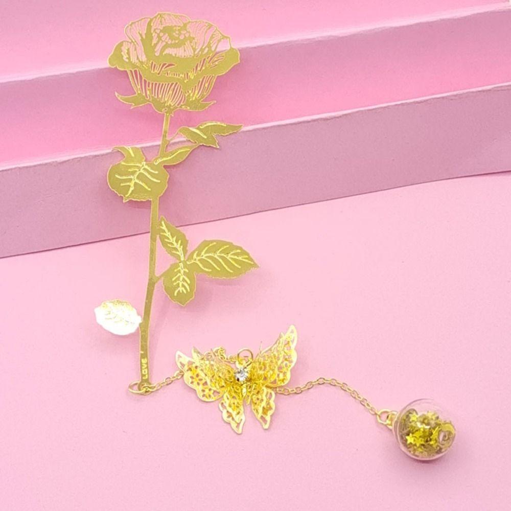 1 Set Classic Style Metal Bookmark With Gift Box Golden Rose Bookmarks   Student