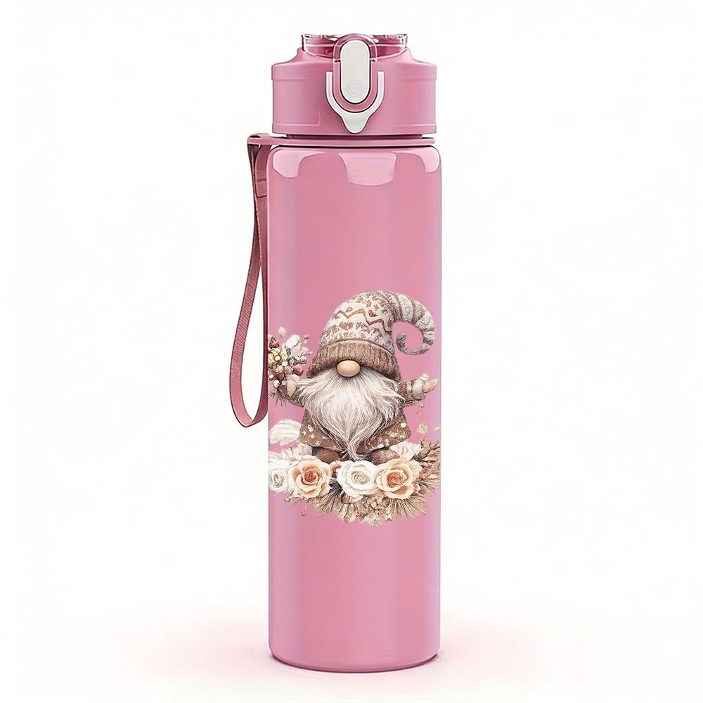 1PC Three Cute Gnome Winter Folk Print 750ml Color Plastic Sports Water Bottle Leakproof Flip Straw Lid Suitable for Sports Office Home Use