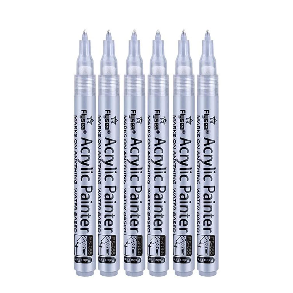 6Pcs/set 4 Colors (Black/White/Gold/Silver) Acrylic Paint Markers pen,0.7mm Extra Fine for Ceramic, Metal, Paper, Drawing, DIY