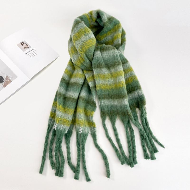 Autumn and winter new hippocampus hair scarf women's versatile high-end wear B green scarf solid color shawl