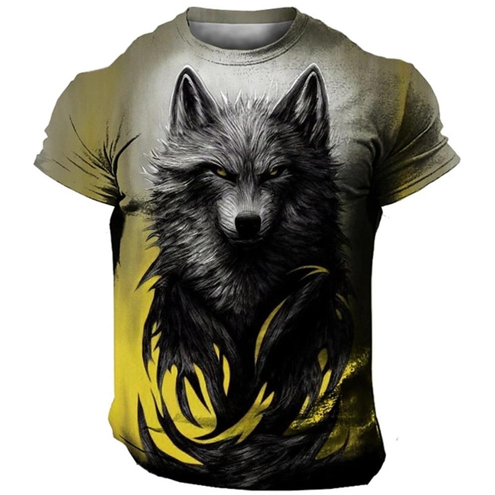 Summer Vintage Casual Men T-shirt 3D Animal Print Wolf Graphic Short Sleeve Oversized Everyday Breathable Quick Drying Clothing