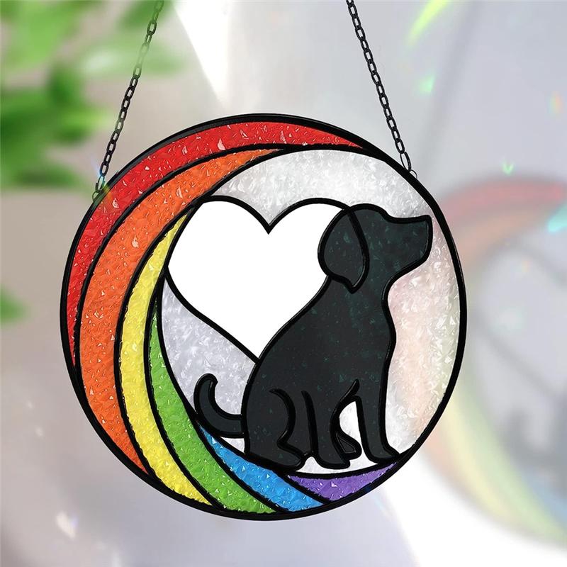 AEE4-Dog Memorial Gifts Stained Glass Window Hanging Decorative Rainbow Bridge Sun Catcher Decorative For Dog Lovers Pet Present