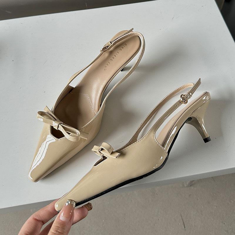

Модная женская обувь с ремешком через пятку, элегантные туфли на низком каблуке для женщин, с острым носком, модные туфли-лодочки с бантом-бабочкой, женская обувь на каблуке 35 бежевый