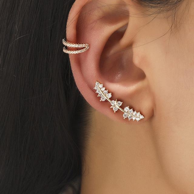 Ohrclips in Weißgold mit Zirkonia-Blättern für Damen und Herren, kreativer, schlichter Ohrclip ohne Piercing, trendiger Schmuck