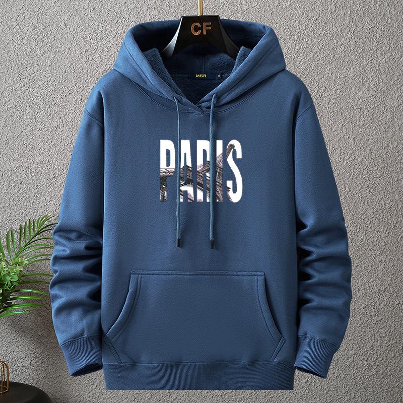 Big Size Hoodie Men Winter Fleece Sherpa Lined Warm Hooded Shirt Male Cotton Print Letter Paris Plus Fat Extra Large Clothes