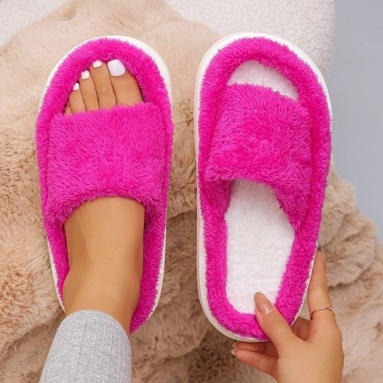 Autumn and Winter One-word Fluffy Cotton Mop Thickened Warm Couple Fashion Slippers Home Plush Slippers