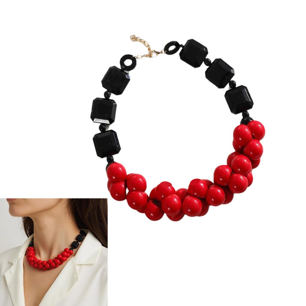 Bohemian Beaded Necklace Retro Multilayer Ethnic Jewelry Portable Resin Festival Accessory for Women