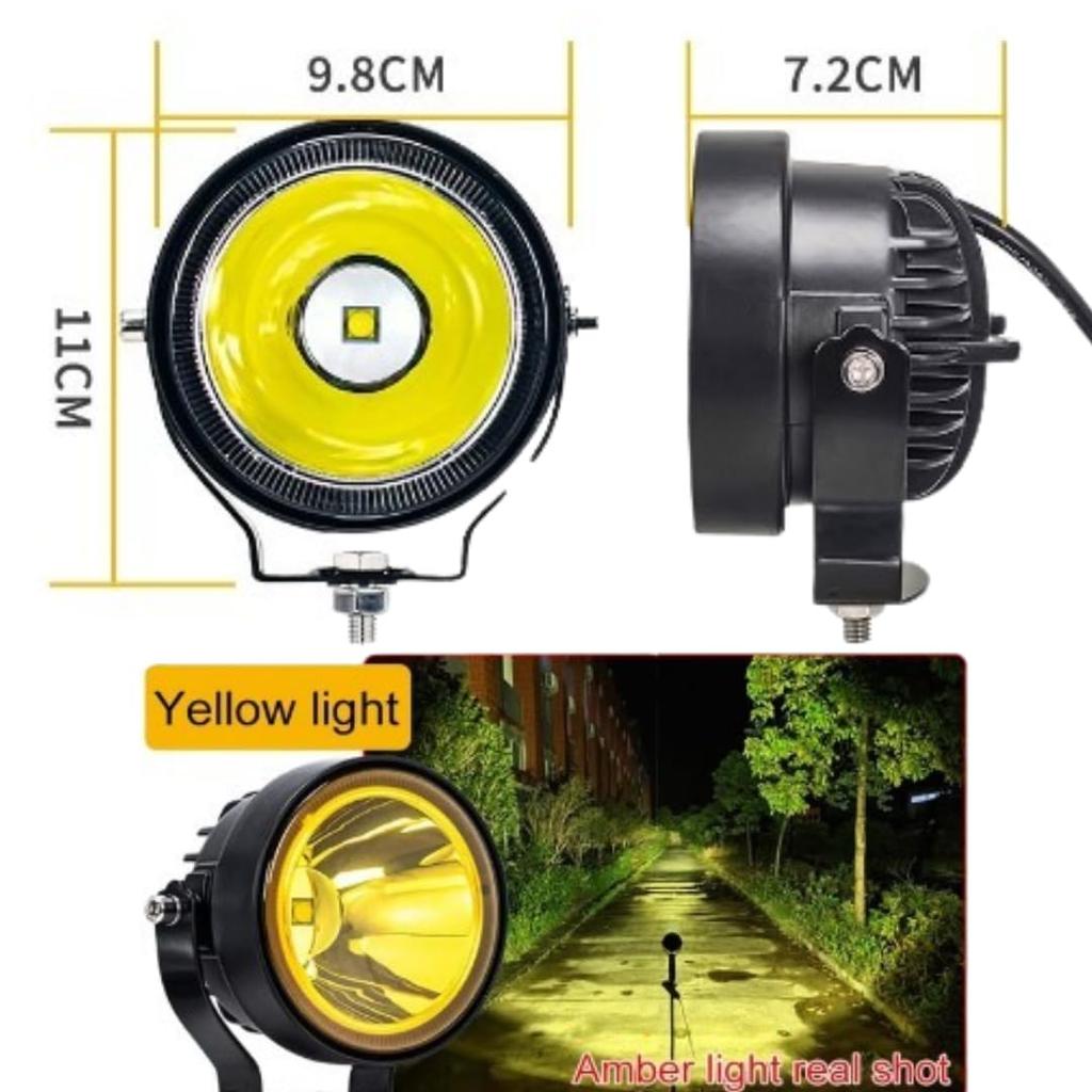 Round LED Round Yellow Mile Reversing Driving Auxiliary Headlights for 4x4 4-inch Headlights, Lights, 12-24V Compatible, Waterproof, Lamps, Cars,