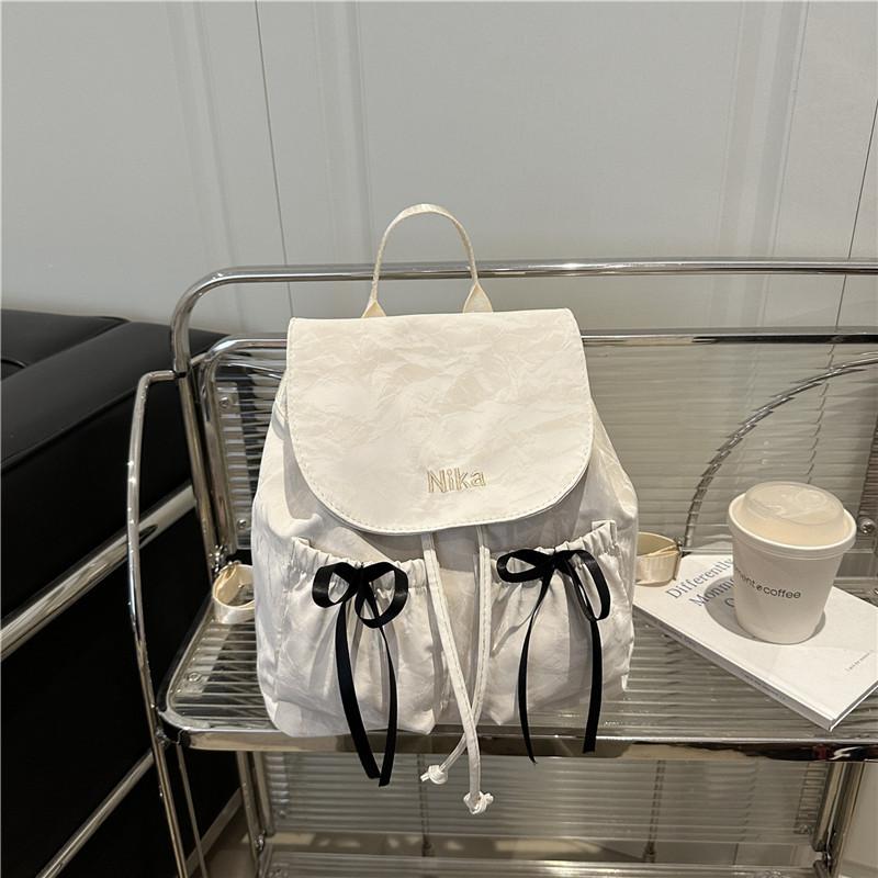 

Nylon canvas bow backpack bag women s trendy backpack large capacity travel bag белый