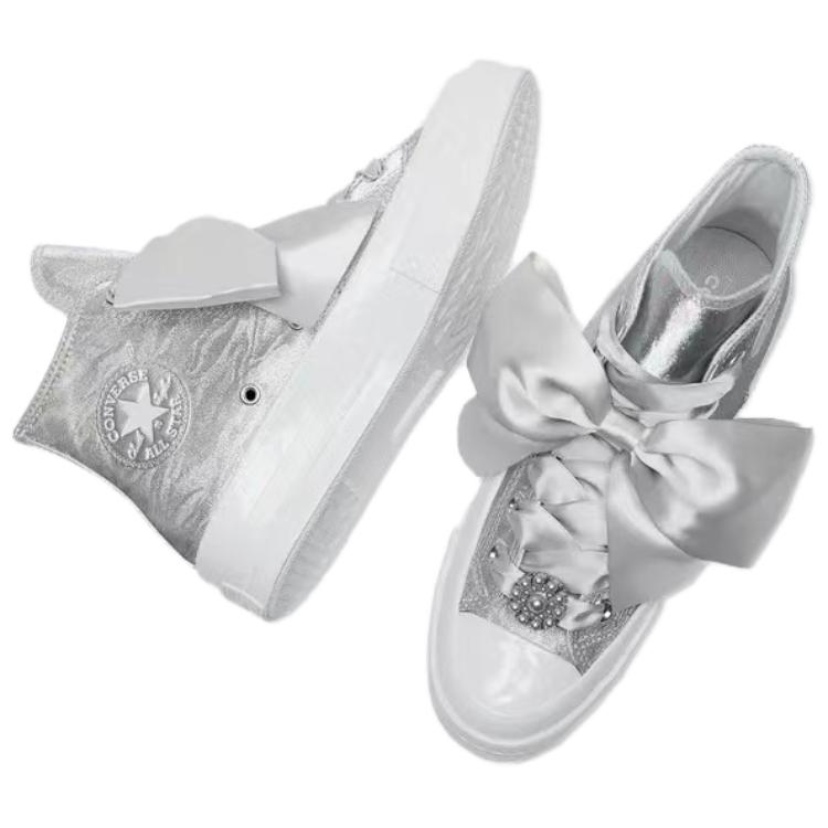 Converse Chuck Taylor All Star Comfortable Fashion Slip Resistant Durable High Top Sneakers Unisex Sneakers Silver A12772C