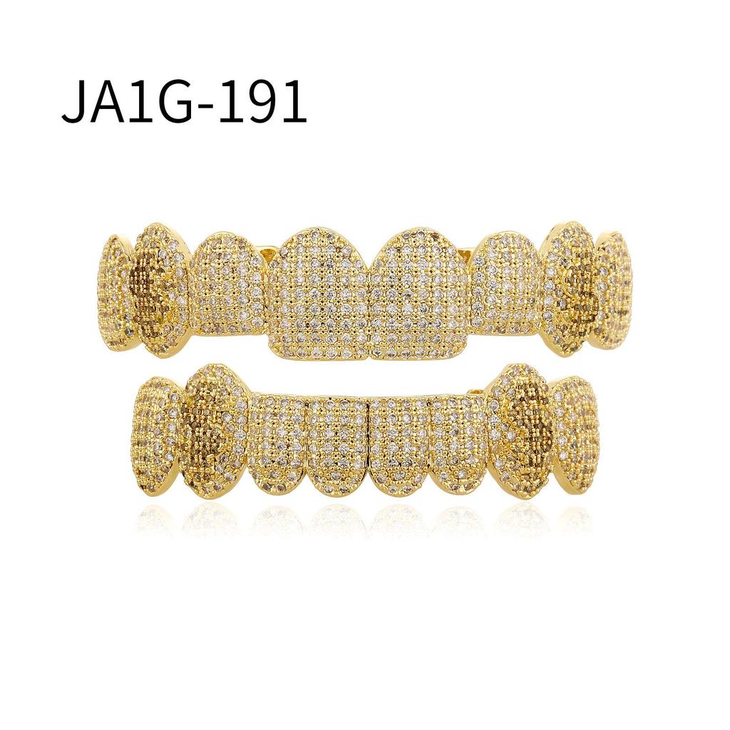 8-Tooth Micro-Paved Zircon Gold Teeth Grillz – Cool Hip Hop Rapper Men's Accessory