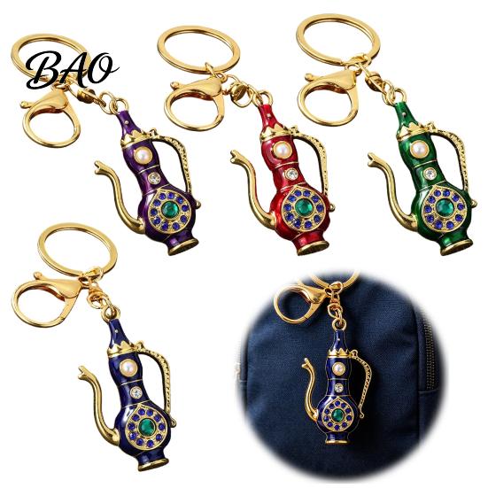 Decorative Pot Keychain Retro Teapot with Rhinestones, Ethnic Style Pitcher Key Handbag Ornament Charm Ring, Pendant for Handbags Backpacks
