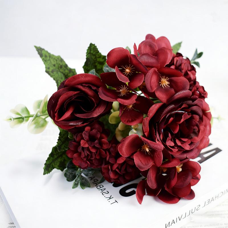 32cm Artificial Rose Ball Daisy Silk Flower Home Decor Wedding Decoration Festival Atmosphere Ornament Vase Decor Peony Bouquet (Wine Red,1Pcs) вино красного