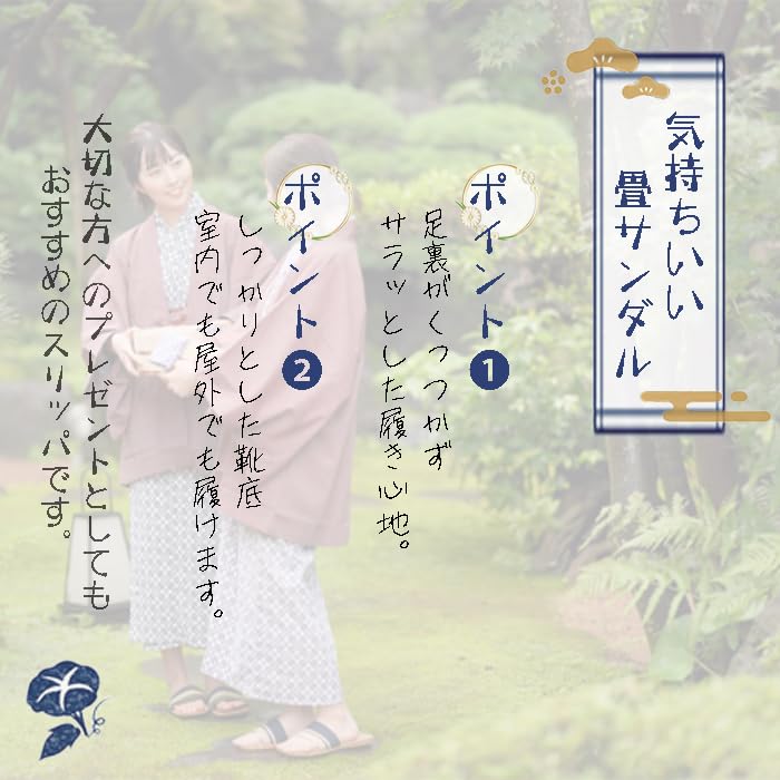 Taimei Shokai Sandals with Straps and Japanese Pattern Women's Japanese-made Tatami-style (3560 (Navy), Large)