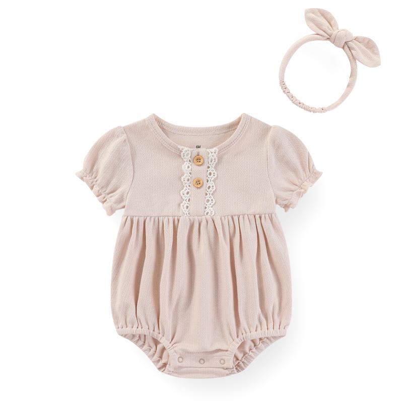 Fashion Sweet Baby Girls Bodysuit +Headband Soft Cute Newborn Girl Clothes